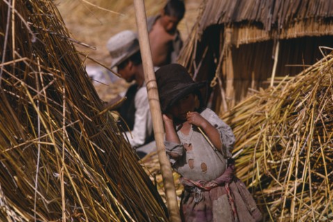 20048868 BOLIVIA La Paz Lake Titicaca Aymara Indians on reed island.