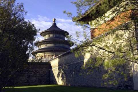 CHINA, Beijing, Tiantan aka Temple of Heaven. View through buildings toward the Hall of Prayer for