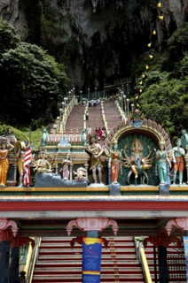 MALAYSIA, Near Kuala Lumpur, Batu Caves, View looking up the steep teps toward the Cave entrance
