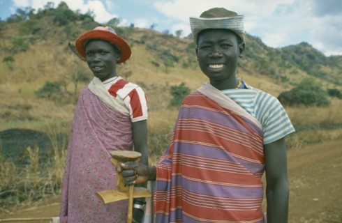UGANDA, Karamoja, Tribal People, Portrait of a two Karamojong men near Moroto