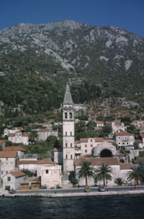 SERBIA , and MONTENEGRO, Kotor, Church belltower viewed across water