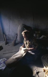 ARMENIA, Noradouz, Woman making traditional bread called lavash.