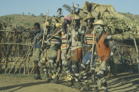 SUDAN, Nuba Mountains, Nuba masqueraders from Heiban