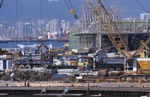 HONG KONG, Architecture, Construction, View over building site working on underground tail link to