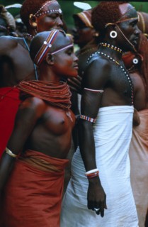 KENYA, Samburu, Samburu performing ritual dance.