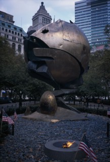 USA, New York, Manhattan, Fritz Koenig Sphere sculpture formerly sited at the World Trade Center