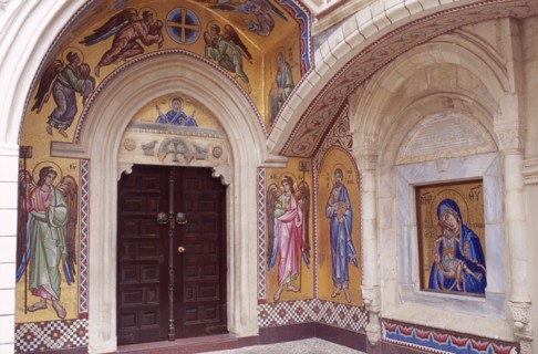 CYPRUS, Troodos Mountains, Kykko Monastery, Interior with religious mosaics and paintings