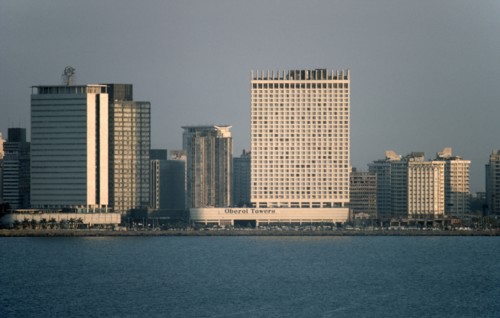 INDIA, Maharashtra, Bombay, Modern buildings on city skyline.