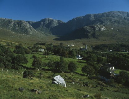 IRELAND, County Donegal, View over The Poisoned Glen with the Derryveagh Mountains in the