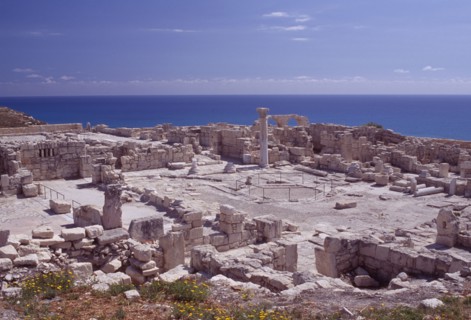 CYPRUS, Kourion, Sanctuary of Apollo Hylates and sea beyond.