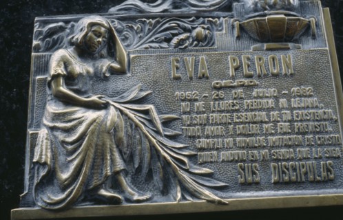 ARGENTINA, Buenos Aires, Cemetery of the Recoleta.  Memorial plaque on tomb of Eva Peron in the