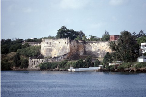 KENYA, Mombassa, Fort Jesus seen from across water.