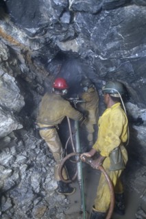 ZIMBABWE, Sanzwana, Underground drilling in emerald mine.
