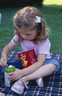 ENGLAND, West Sussex, Chichester, The Bishops Palace Gardens.  Girl aged three putting straw into