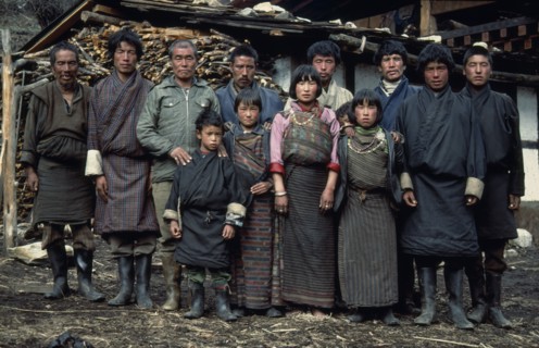 BHUTAN, Lingshi, Extended yak herding family.