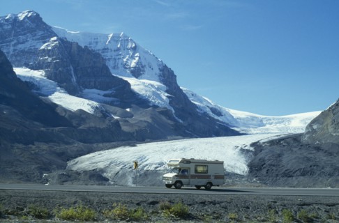 CANADA, British Columbia, Jasper National Park, Canadian Rocky Mountains.  A holiday van on the