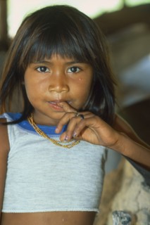 BRAZIL, Amazonas, Comunidade Sao Benedito, "Portrait of Satere Maue Indian girl living beside the