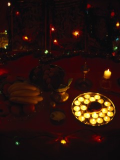 ENGLAND, Religion, Celebrations, Hindu family home decorated for Diwali festival of lights