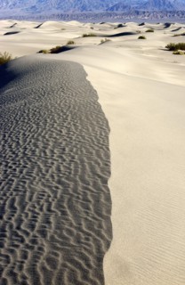 USA, California, Death Valley, View along the ridge of a sand dune in the desert landscape with a
