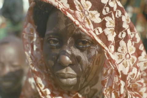 NIGERIA, North East, Maiduguri, Portrait of Kanuri Arab woman with sun through head dress casting