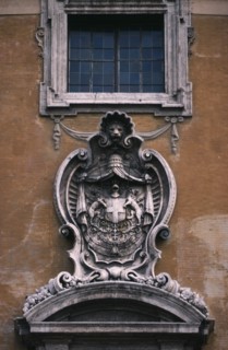 ITALY, Lazio, Rome, Piazza del Campidoglio.  Exterior detail of the Palazzo Senatorio or Senators