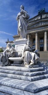 GERMANY, Berlin, Gendarmenmarkt. The Schiller statue in front of the Konzerhaus