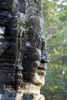 CAMBODIA, Angkor, The Bayon. One of the faces of the late twelth to early thirteenth century