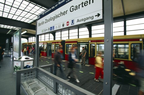 GERMANY, Berlin, Interior of the Zoologischer Garten Railway station with a train at the platform