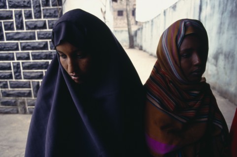 KENYA, Nairobi, Two Somali women with covered heads.