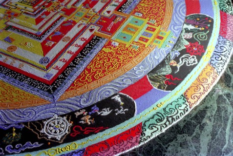 INDIA, Sikkim, Rumtek Gompa, Detail of decorative painting for the Pujar ceremony  and the making