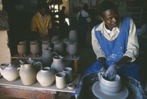 MALAWI, Dedza, Pottery producing fair trade goods for export.