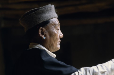 NEPAL, Mustang, Profile portrait of KIng Jigme Palbar Bista the King of Mustang