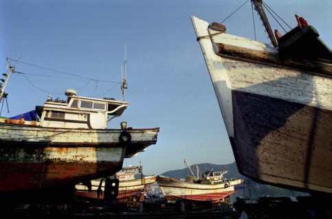 SOUTH KOREA, Pusan, View of ships in for repair at dry docks