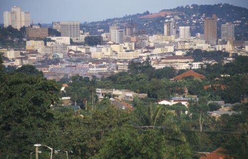 UGANDA, Kampala, City scape. View over tall buildings.