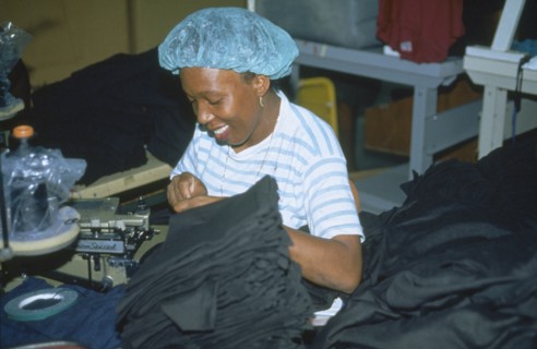 JAMAICA, Montego Bay, Industry, Free zone worker in garment factory.