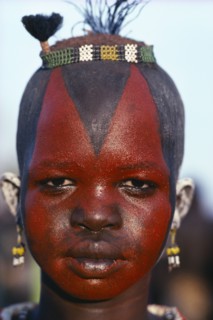 SUDAN, Darfur Province, Body Decoration, Dinka girl decorated with Liria on a Tifta or face paint