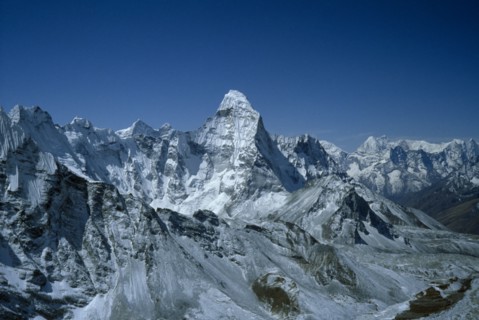 NEPAL, Himalayas, View of the mountain range and Mount Everest peak