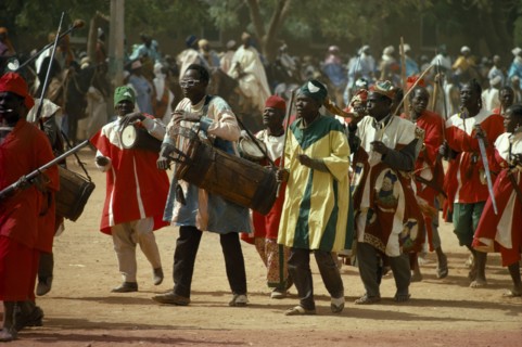 NIGERIA, Katsina, Musicians in procession for Salah Day.