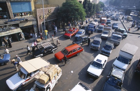 EGYPT, Cairo , Street scene and congested traffic.