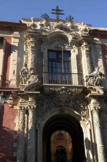 SPAIN, Andalucia, Seville, Santa Cruz District. Baroque doorway of the Palacio Arzobispal