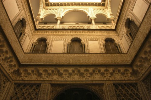 SPAIN, Andalucia, Seville, The Royal Alcazar angled interior view
