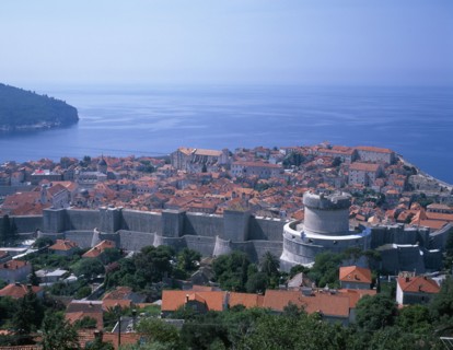 CROATIA, Dalmatia, Dubrovnik, View over the Old Town with Lopud Island beyond