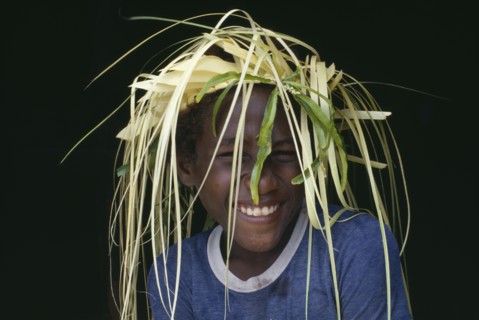 PACIFIC ISLANDS, Melanesia, Soloman Islands, Foueda Island.  Portrait of Lau boy dressed for