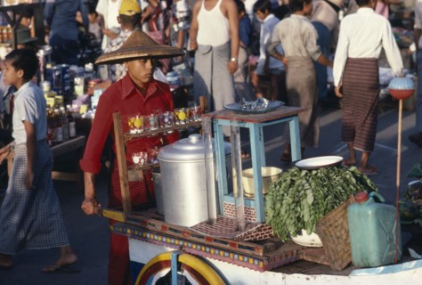 MYANMAR, Yangon, Mobile herbal tea stall.