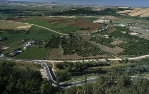 SPAIN, Andalucia, Cadiz, Arcos de la Frontera. Vista of surrounding countryside from Plaza del