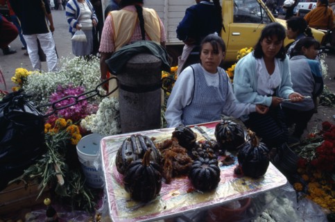 MEXICO, Michoacan State, Patzcuaro, Sugared pumpkin for Day of the Dead for sale in street market.