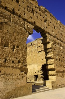 MOROCCO, Marrakech, Crumbling archway in old palace wall