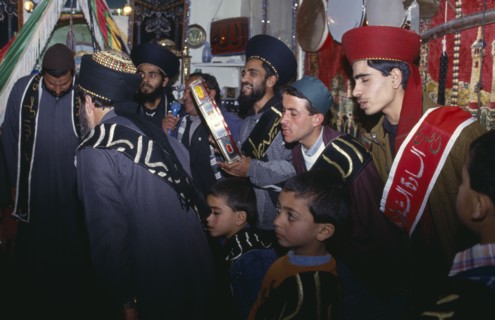 PALESTINE, Gaza, Gaza City, Sufi dancers and musicians in a mosque