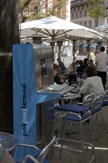SLOVENIA, Ljubljana, Kavarna plocnik cafe with open air Internet access point