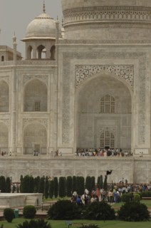 INDIA, Uttar Pradesh, Agra, "A section of the white marble Taj Mahal exterior section including the